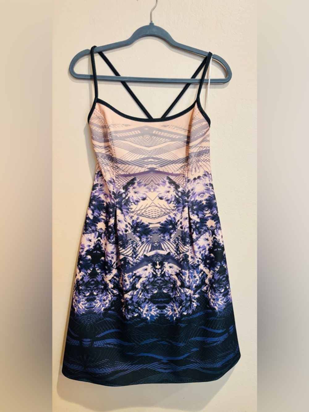 Max Studio Purple and Cream Abstract Floral Summer Cocktail Dress, Size 2